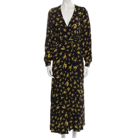 GANNI MAXI Printed Crepe Waist Tie Wrap Dress - Picture 5 of 7